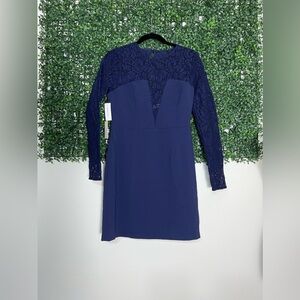 NWT Babaton Aritzia Masaki Navy Blue Lace Sleeve Bustier Mini Dress Size 8